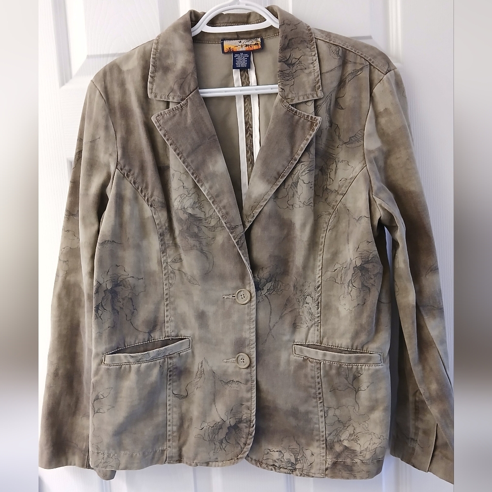 Havana Jack’s Café Army Green Floral Canvas Jacket – Size 12 – Blazer Style